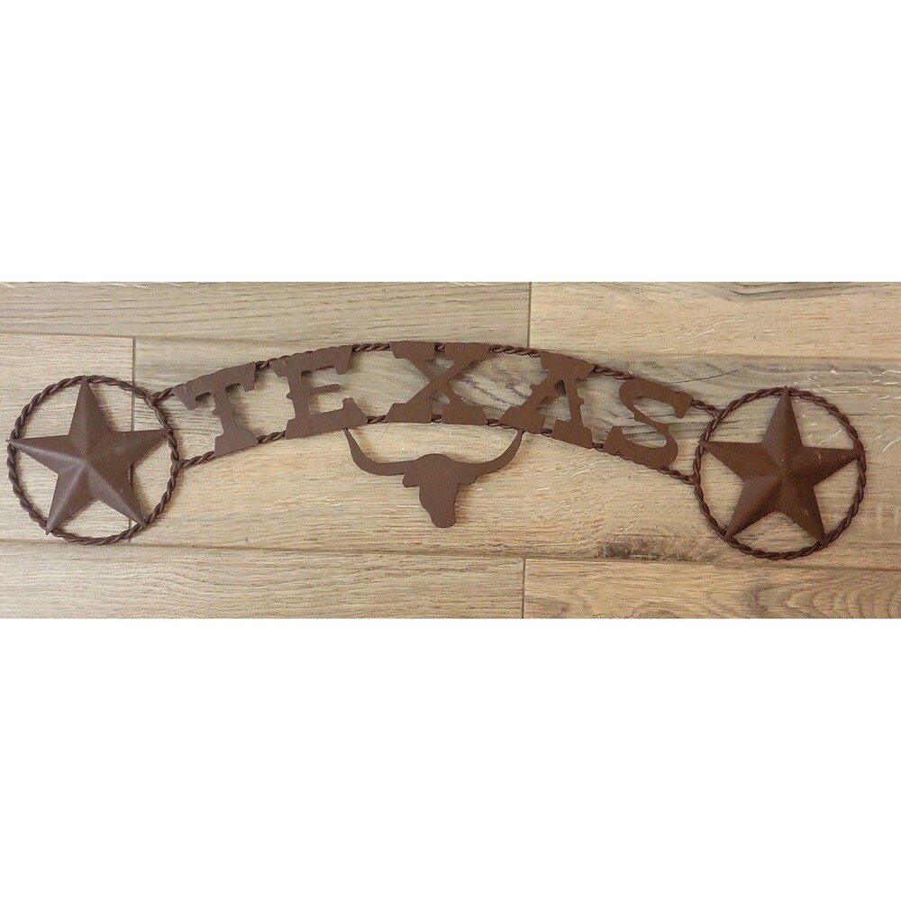 Texas Longhorn & Stars Rope Rustic Metal Copper Finish 24in Wall Decor Rustic